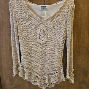 R&M Richards Beige Crochet Top